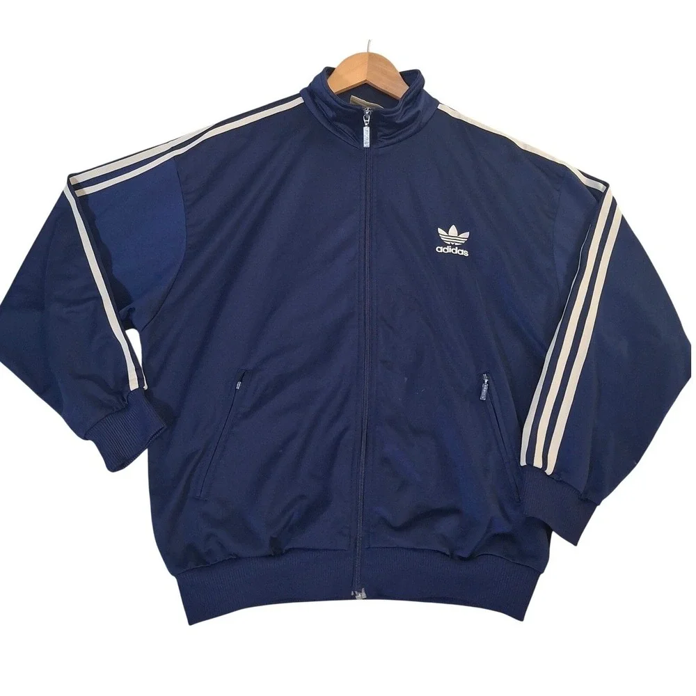 Vintage Adidas Originals Trefoil Track Jacket Navy Blue White Mens Large